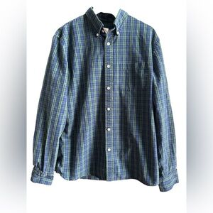 Brooks Brothers Shirt Men's Non-Iron Plaid Button Down Large Blue 100% Cotton